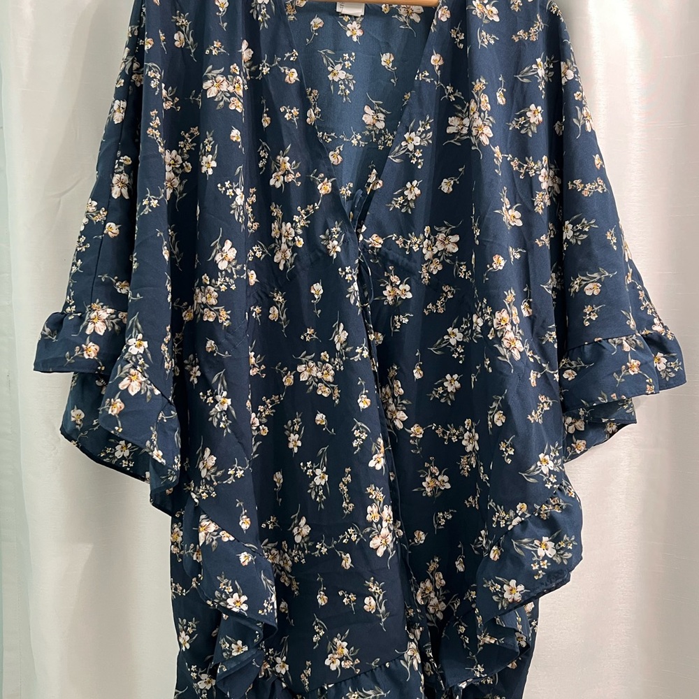 Ruffled Floral Kimono Cardigan